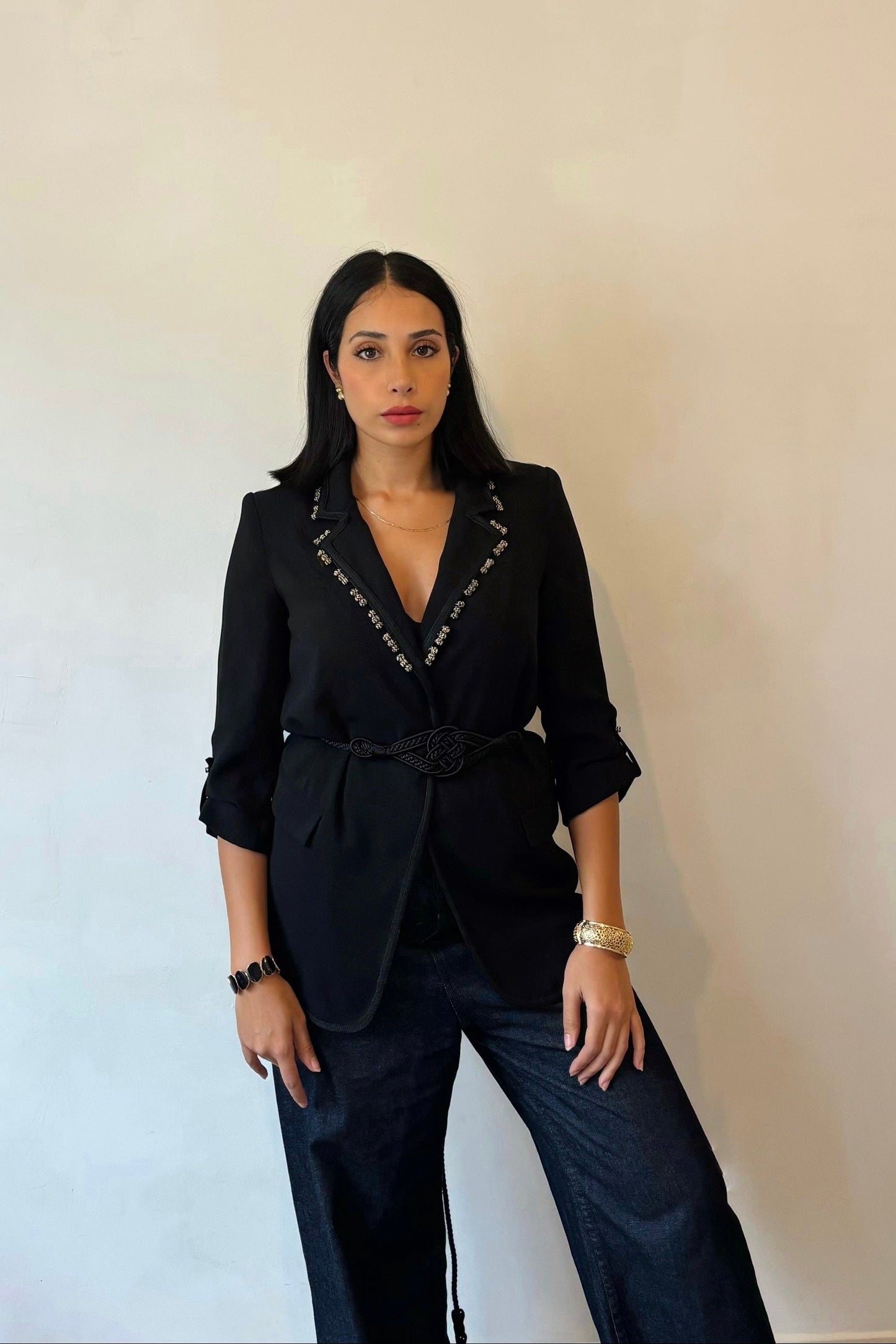 Blazer avec Sfifa noir + Aakad noir et doré + ceinture maajdoul en noir